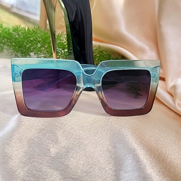 Ombre Sunglasses Square Frame Beautiful Sunglasses Radiant Brown and Blue - Picture 4 of 14